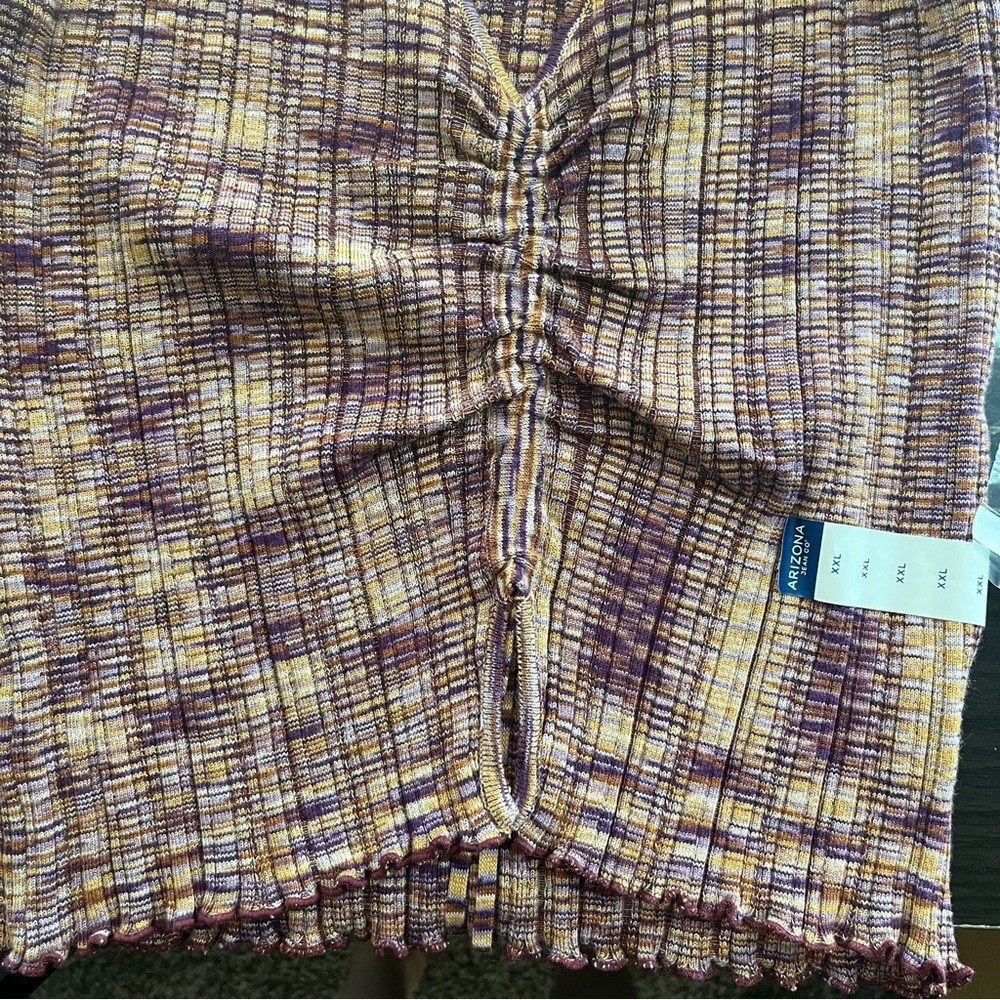 Arizona Jean Co Women’s Top XXL Purple Rust Y2K Cropped Ruched Ribbed NWT - Picture 5 of 10